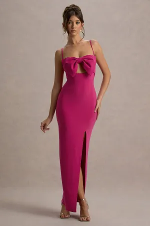 Emmalou | Hot Pink Strappy Split Maxi Dress With Bow Club L London