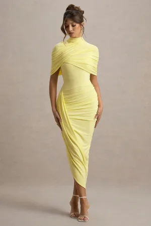 Enchant | Lemon Asymmetric Twisted Cape Maxi Dress Club L London