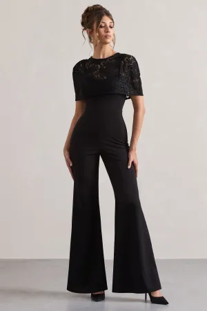Endless | Black Flared-Leg Jumpsuit With Lace Overlay Club L London