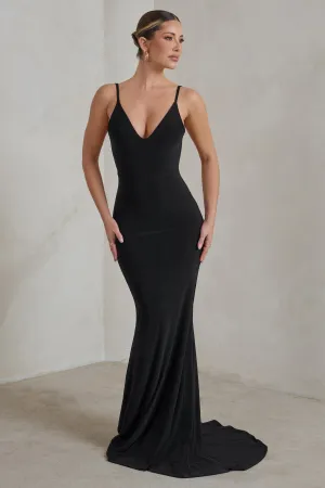 Endless Love | Black Backless Knot Detail Fishtail Maxi Dress Club L London
