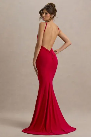Endless Love | Red Backless Knot Detail Fishtail Maxi Dress Club L London