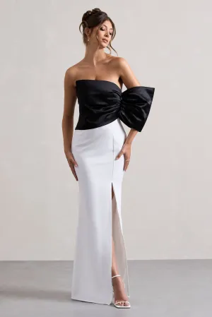 Envision | Black & White Asymmetric One-Sleeve Split Maxi Dress Club L London
