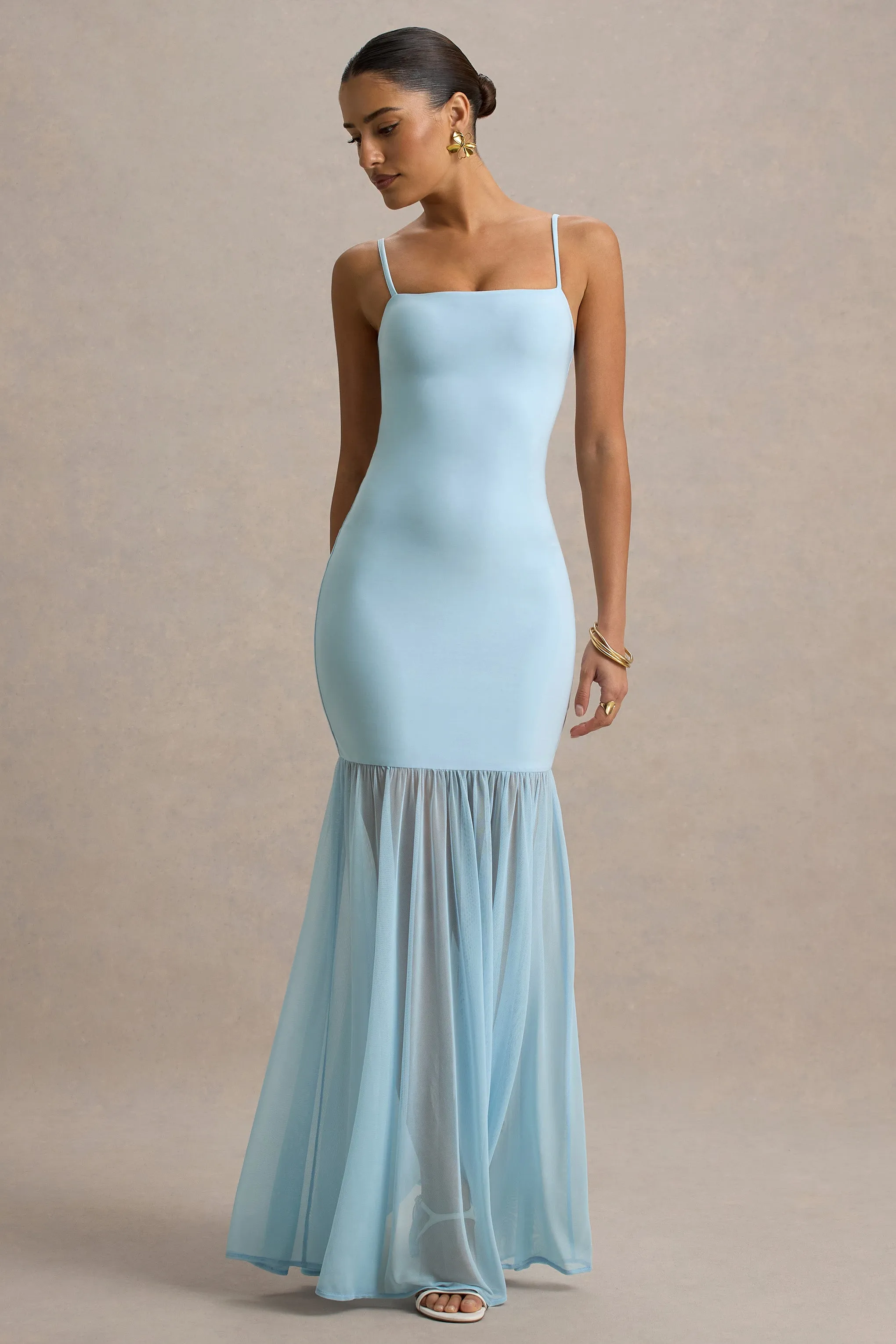 Ernie | Powder Blue Maxi Dress With Chiffon Skirt Club L London