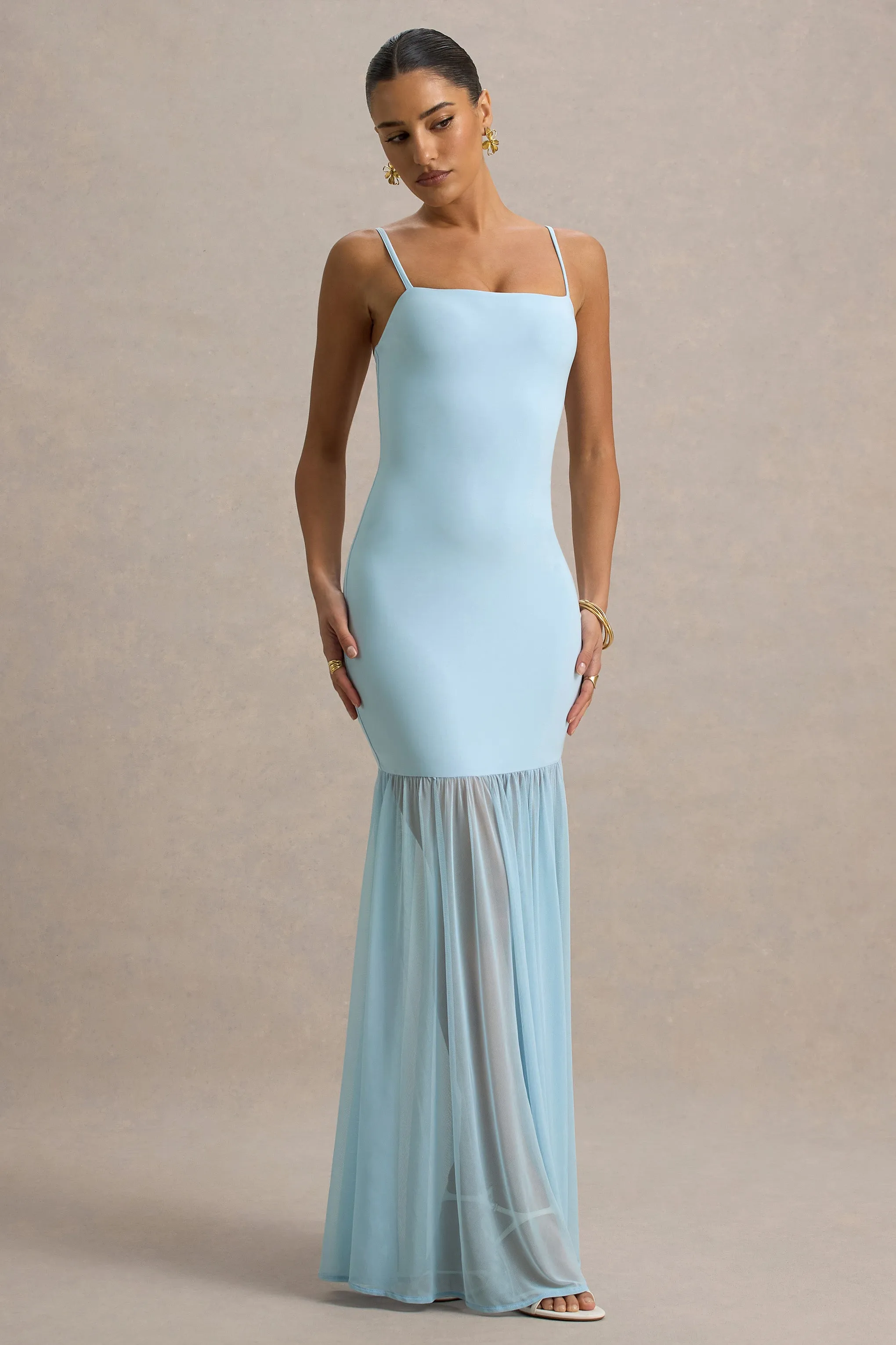 Ernie | Powder Blue Maxi Dress With Chiffon Skirt Club L London