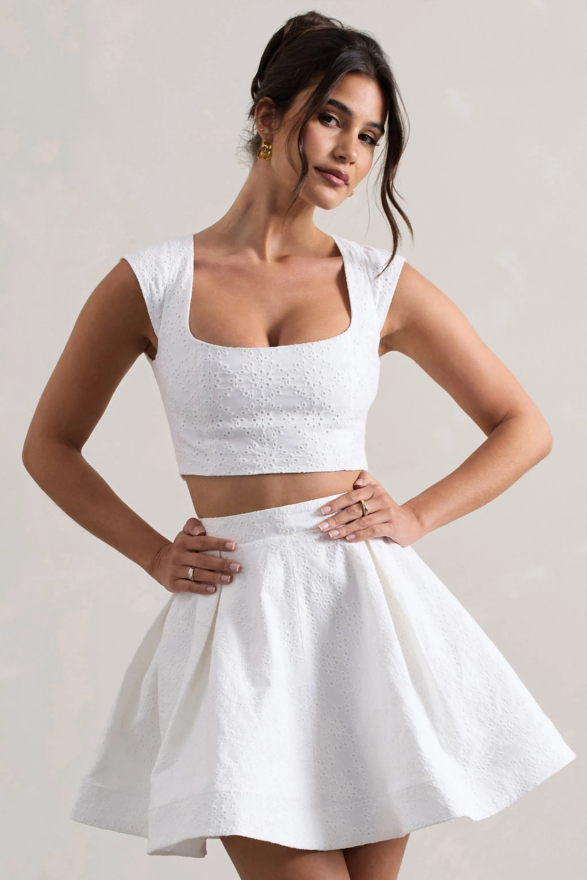 Estela | White Lace Square-Neck Crop Top Club L London