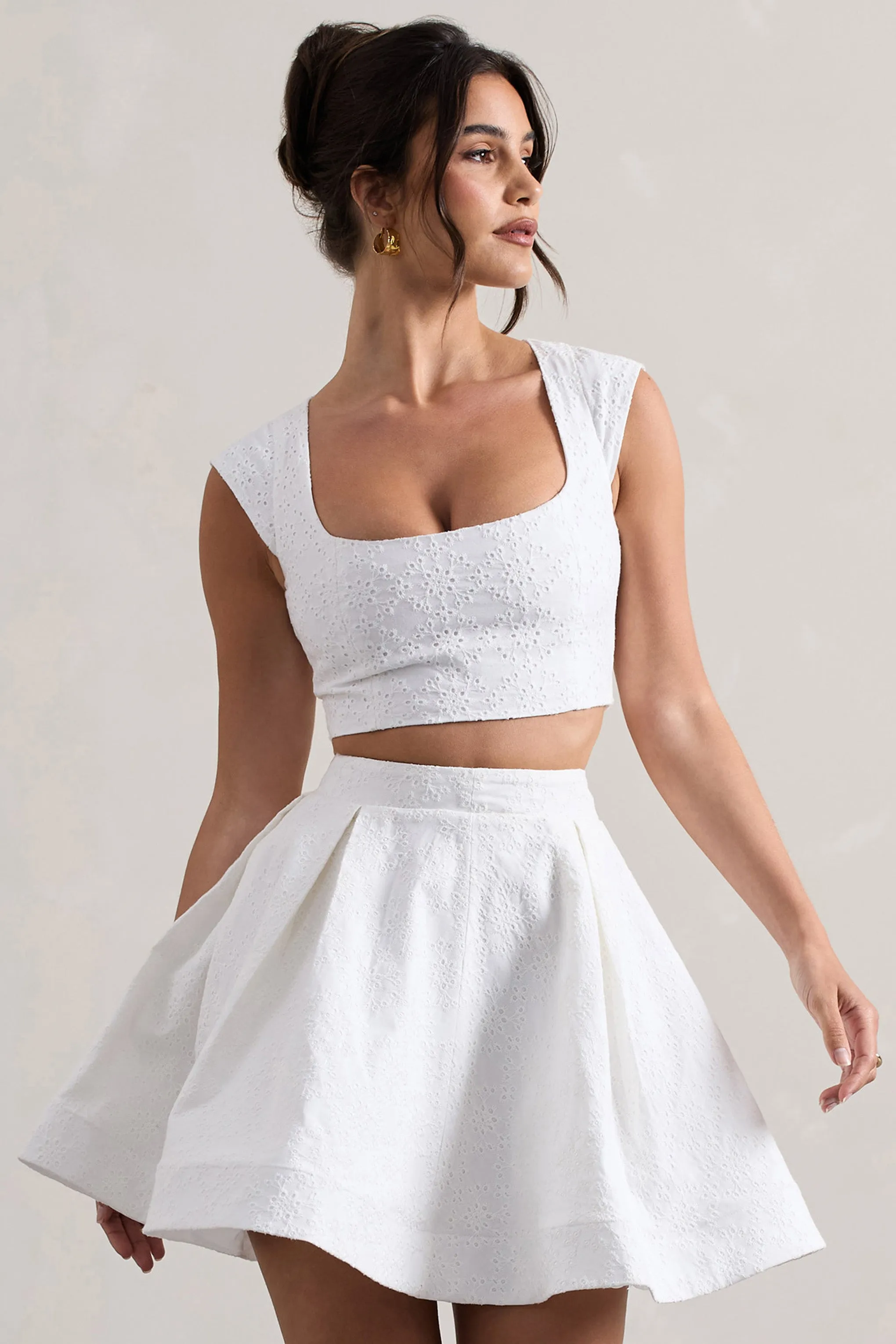 Estela | White Lace Square-Neck Crop Top Club L London