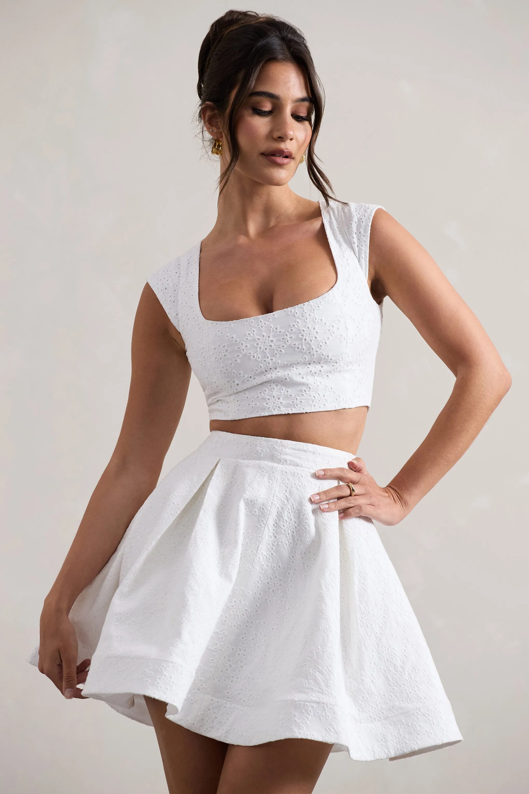 Estela | White Lace Square-Neck Crop Top Club L London