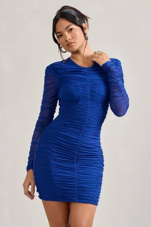 Euphoria | Cobalt Blue Ruched Long Sleeve Mini Dress Club L London