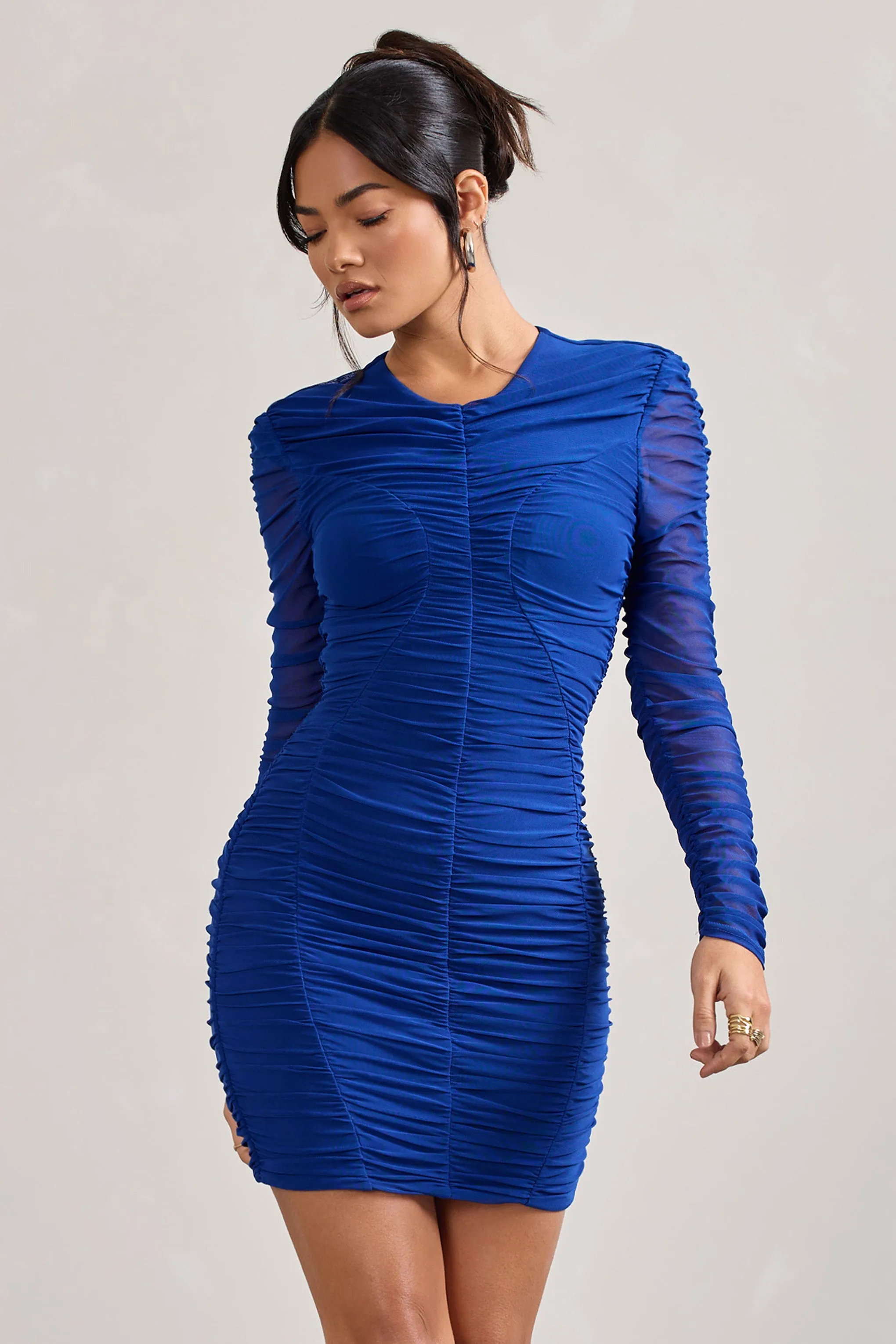 Euphoria | Cobalt Blue Ruched Long Sleeve Mini Dress Club L London