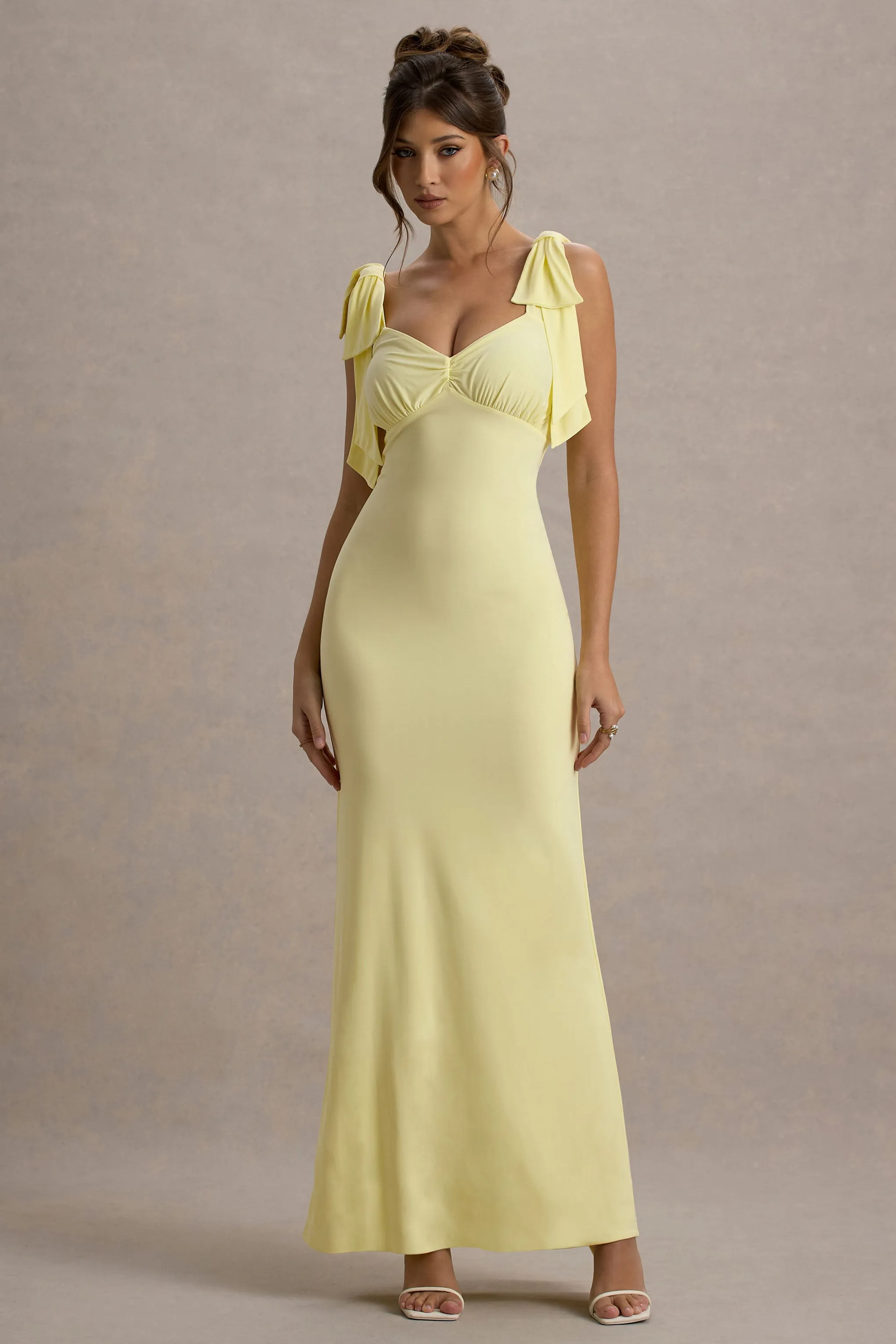 Evanna | Lemon V-Neck Maxi Dress With Bow Straps Club L London