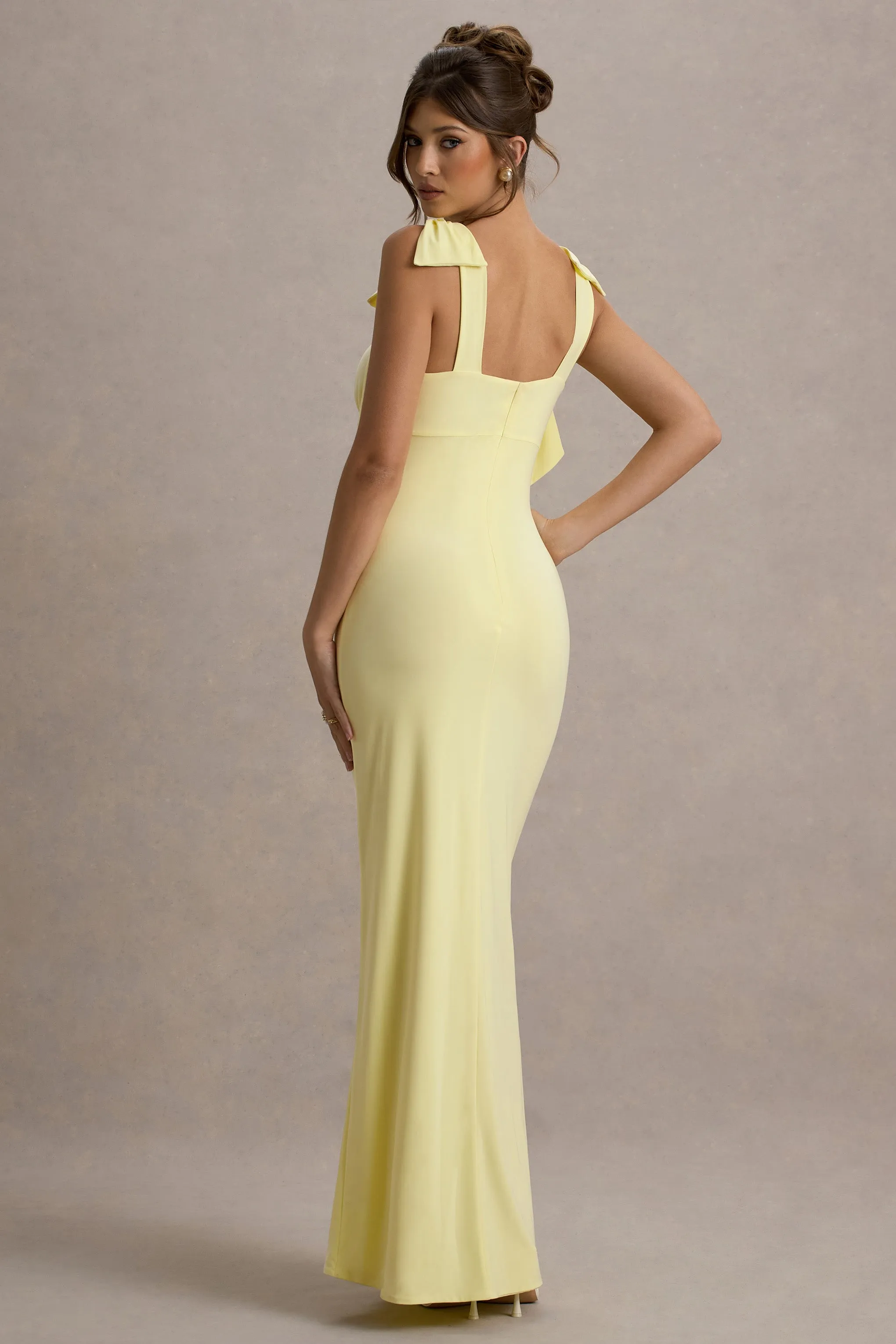 Evanna | Lemon V-Neck Maxi Dress With Bow Straps Club L London