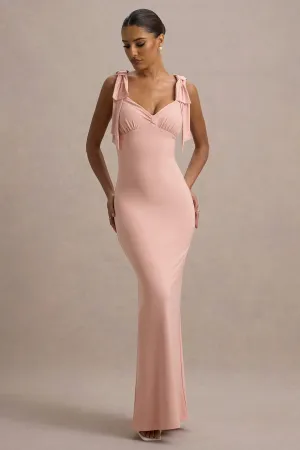 Evanna | Pink V-Neck Maxi Dress With Bow Straps Club L London