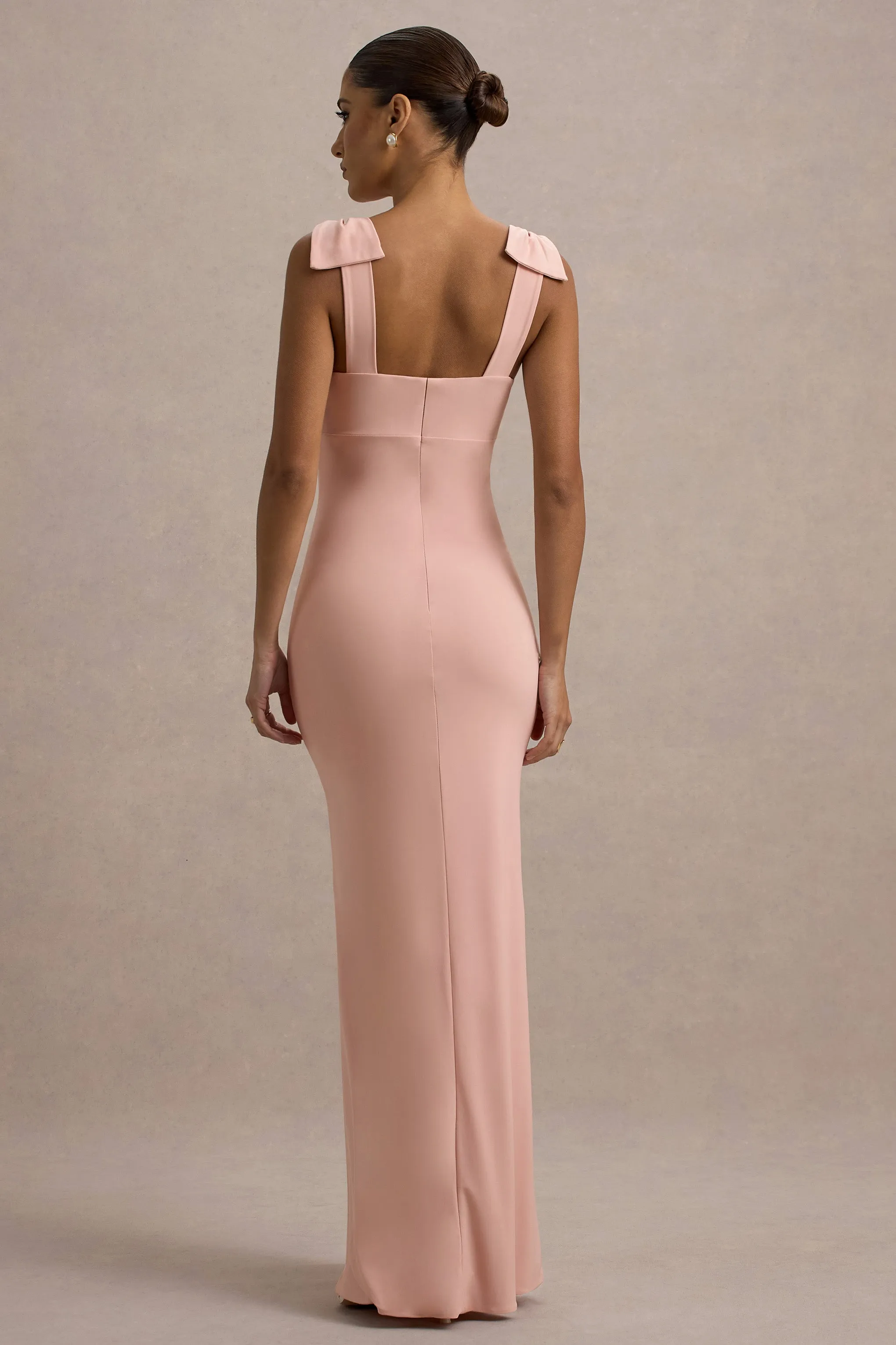Evanna | Pink V-Neck Maxi Dress With Bow Straps Club L London