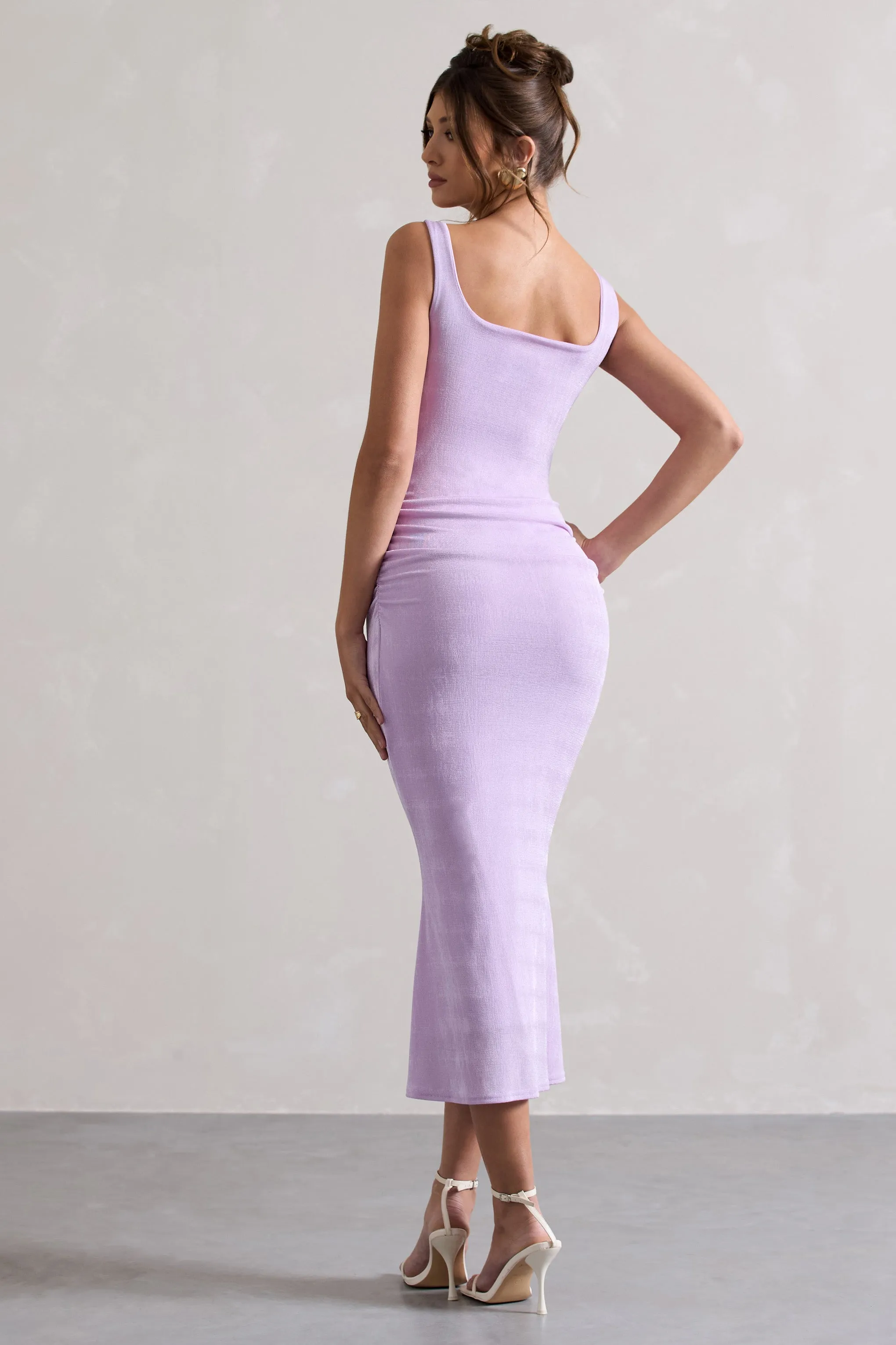 Evora | Lilac Ruched Square-Neck Midi Dress Club L London
