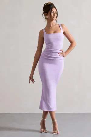 Evora | Lilac Ruched Square-Neck Midi Dress Club L London