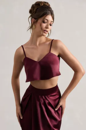 Fawn | Plum Satin Cami Crop Top Club L London