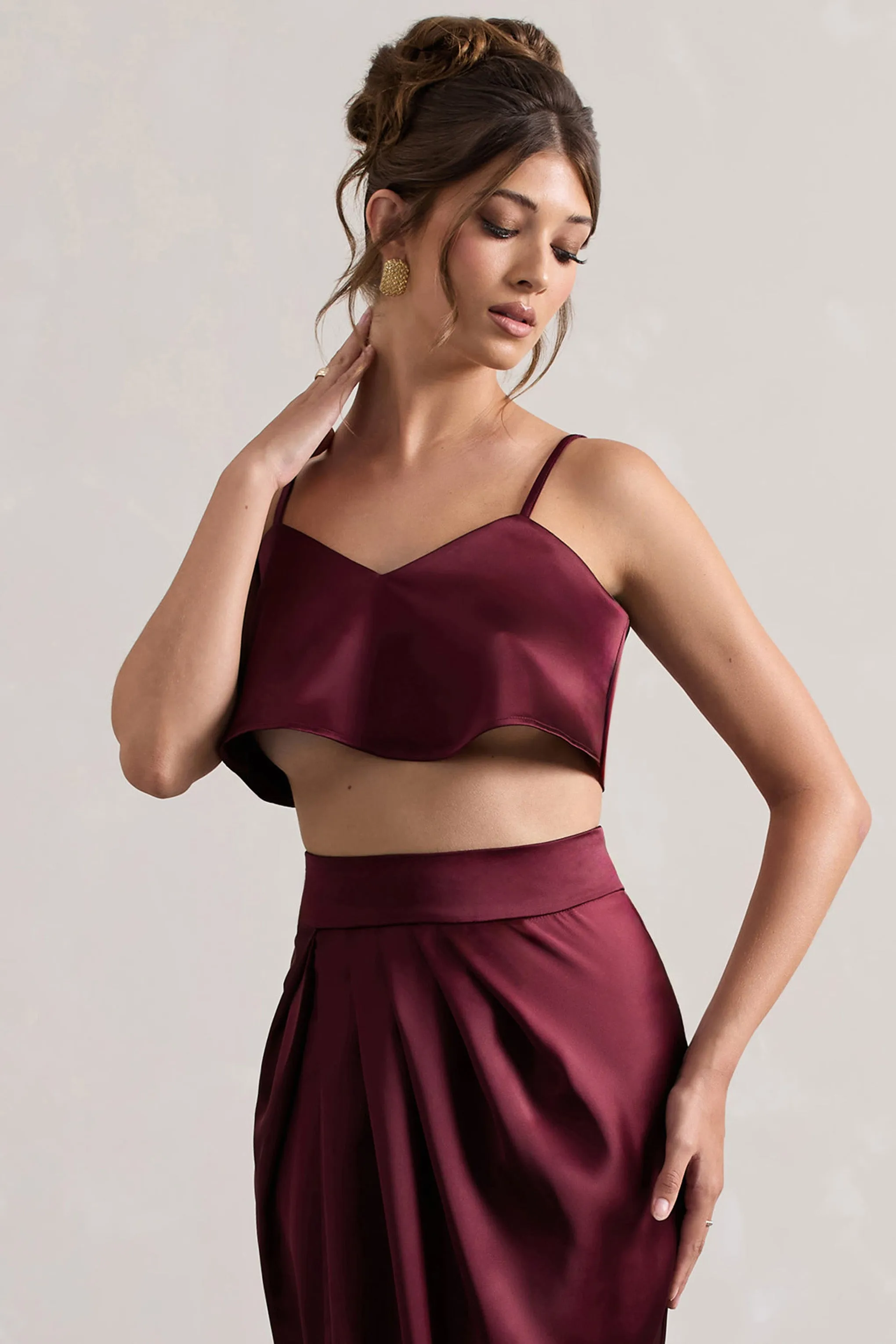 Fawn | Plum Satin Cami Crop Top Club L London