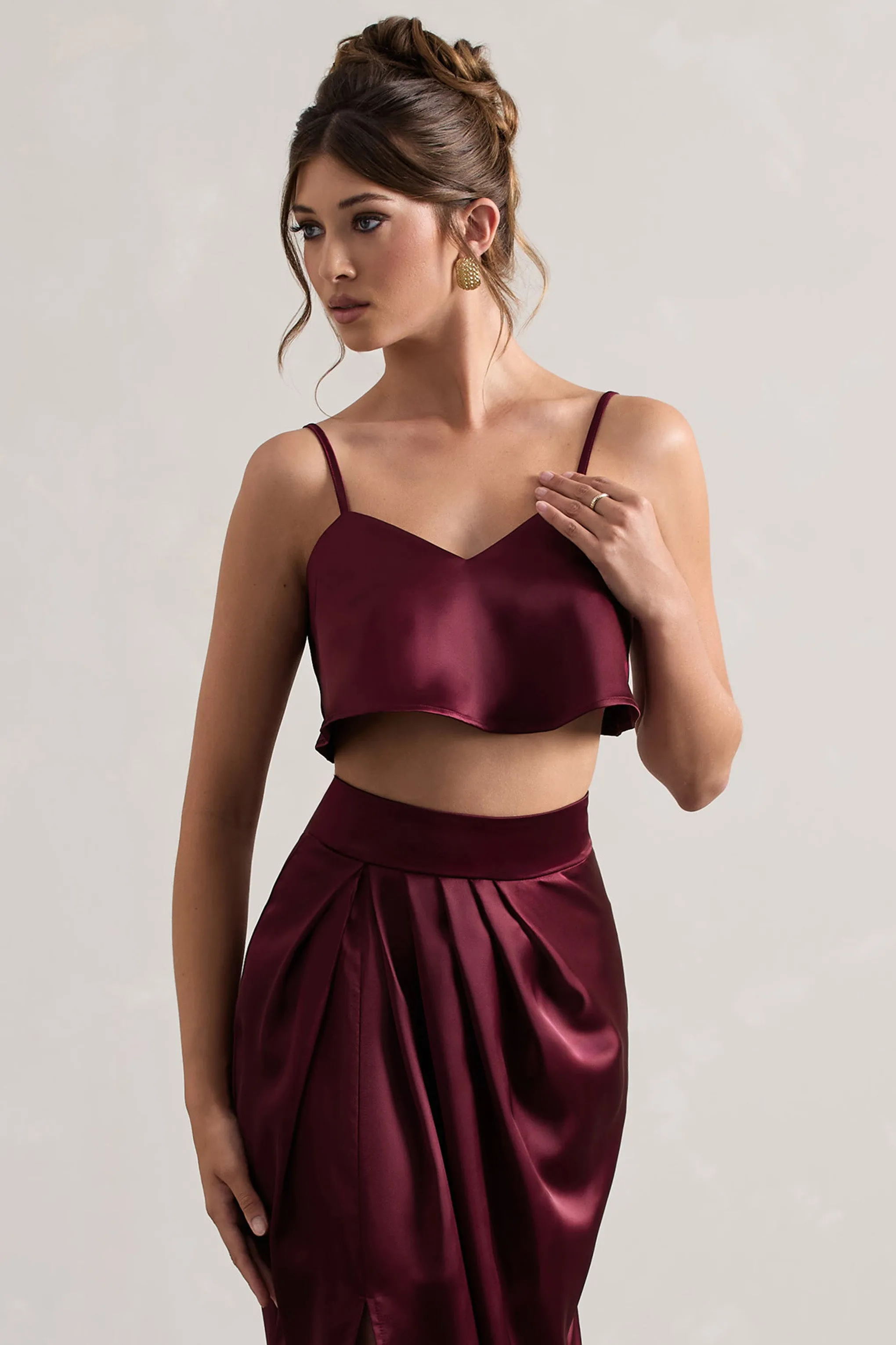 Fawn | Plum Satin Cami Crop Top Club L London