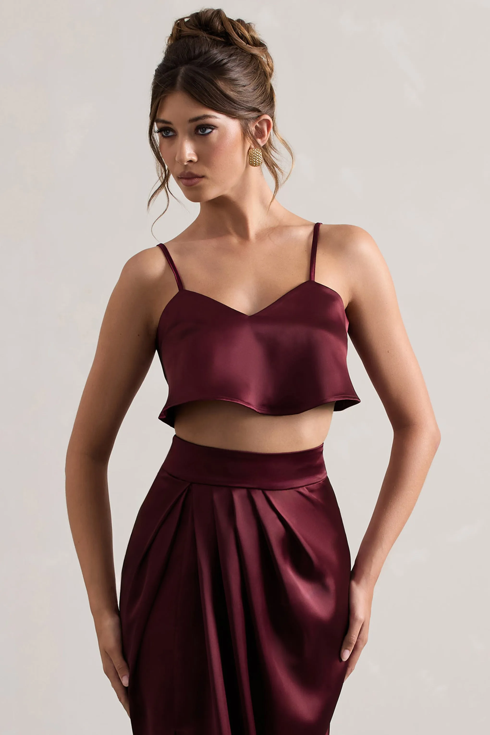 Fawn | Plum Satin Cami Crop Top Club L London