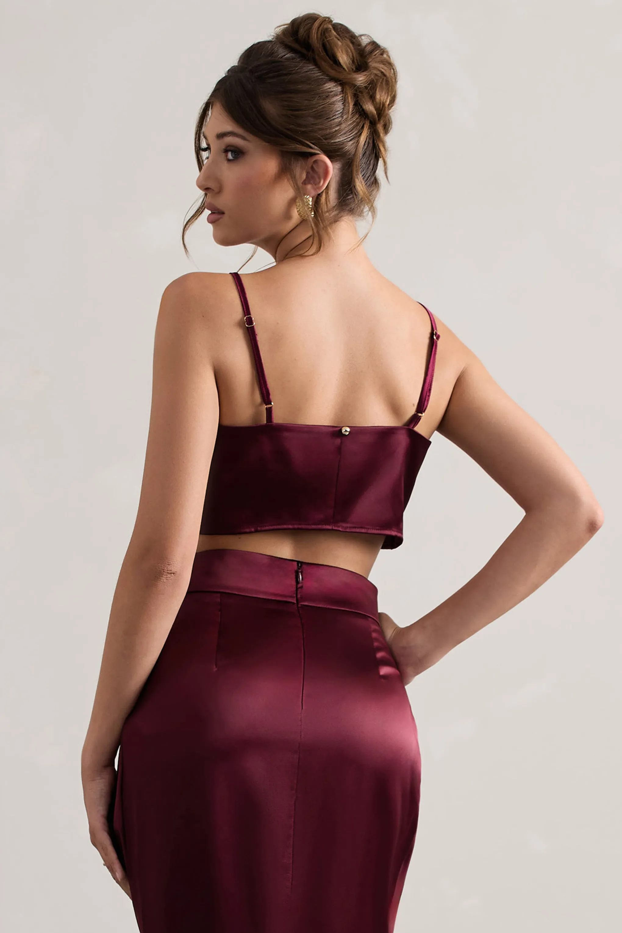 Fawn | Plum Satin Cami Crop Top Club L London