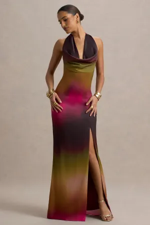 Fiorella | Ombre Print Cowl-Neck Split Maxi Dress Club L London