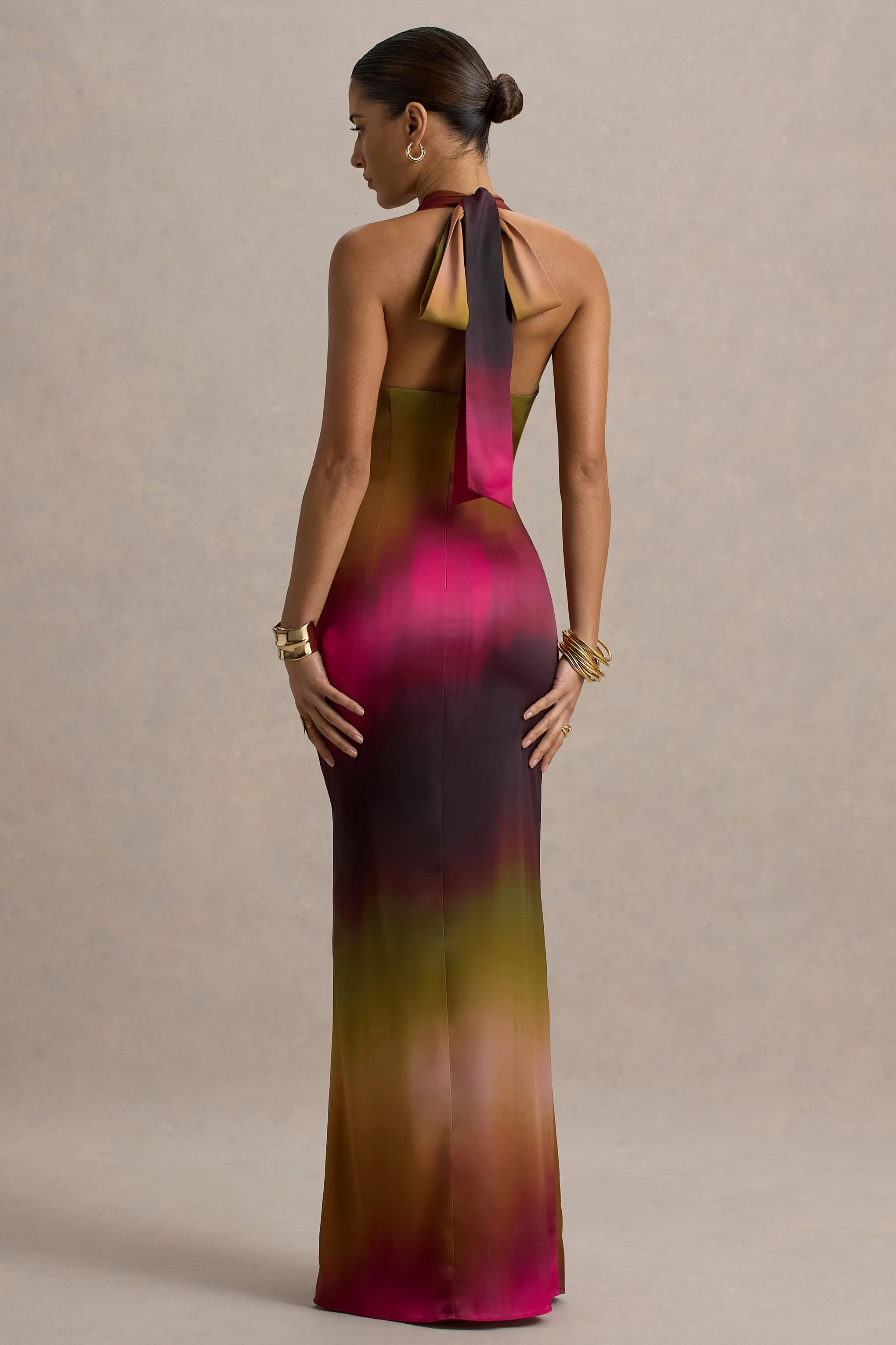 Fiorella | Ombre Print Cowl-Neck Split Maxi Dress Club L London