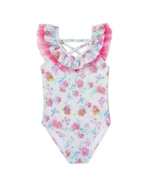 Flapdoodles Flower Butterfly Print One-Piece
