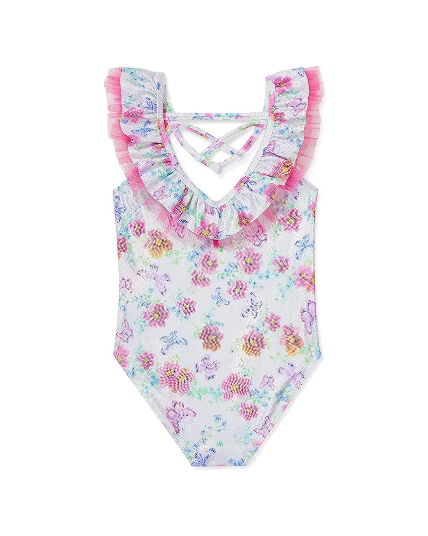 Flapdoodles Flower Butterfly Print One-Piece