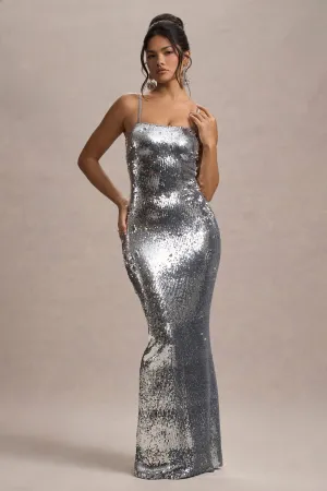 Flashback | Silver Sequin Strappy Maxi Dress Club L London