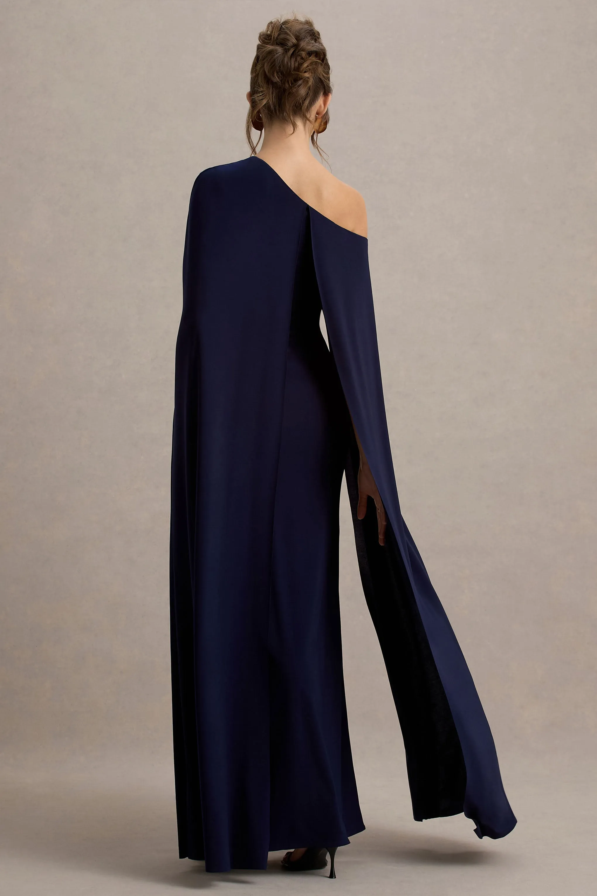 Florentina | Navy One-Shoulder Cape Maxi Dress Club L London