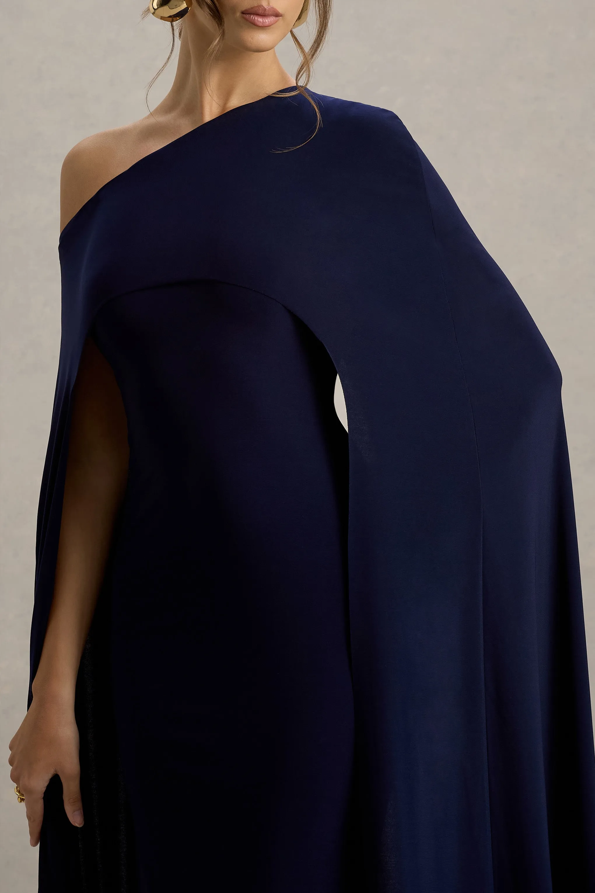 Florentina | Navy One-Shoulder Cape Maxi Dress Club L London