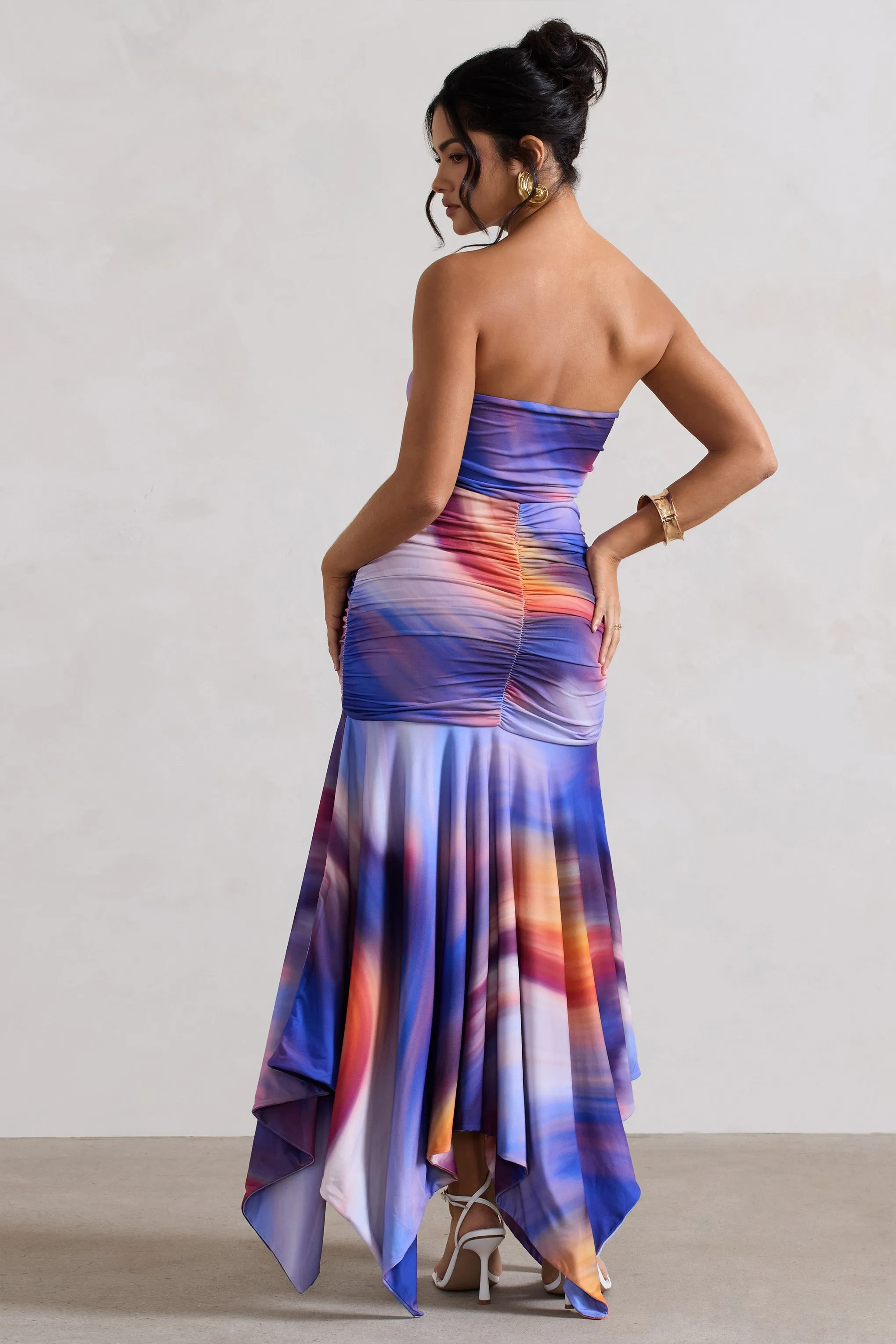 Florianne | Ombre Print Ruched Bandeau Midi Dress Club L London