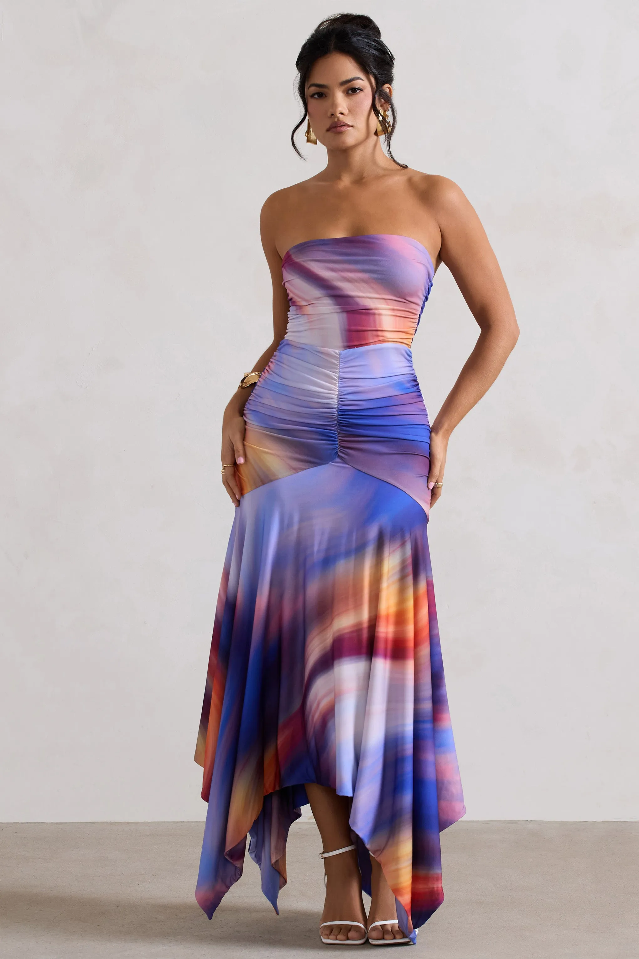 Florianne | Ombre Print Ruched Bandeau Midi Dress Club L London