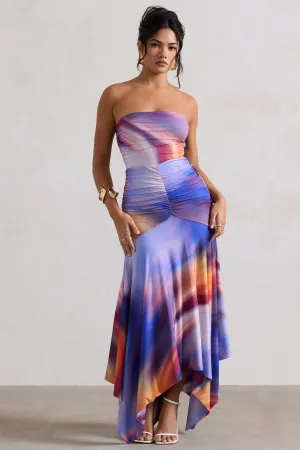 Florianne | Ombre Print Ruched Bandeau Midi Dress Club L London