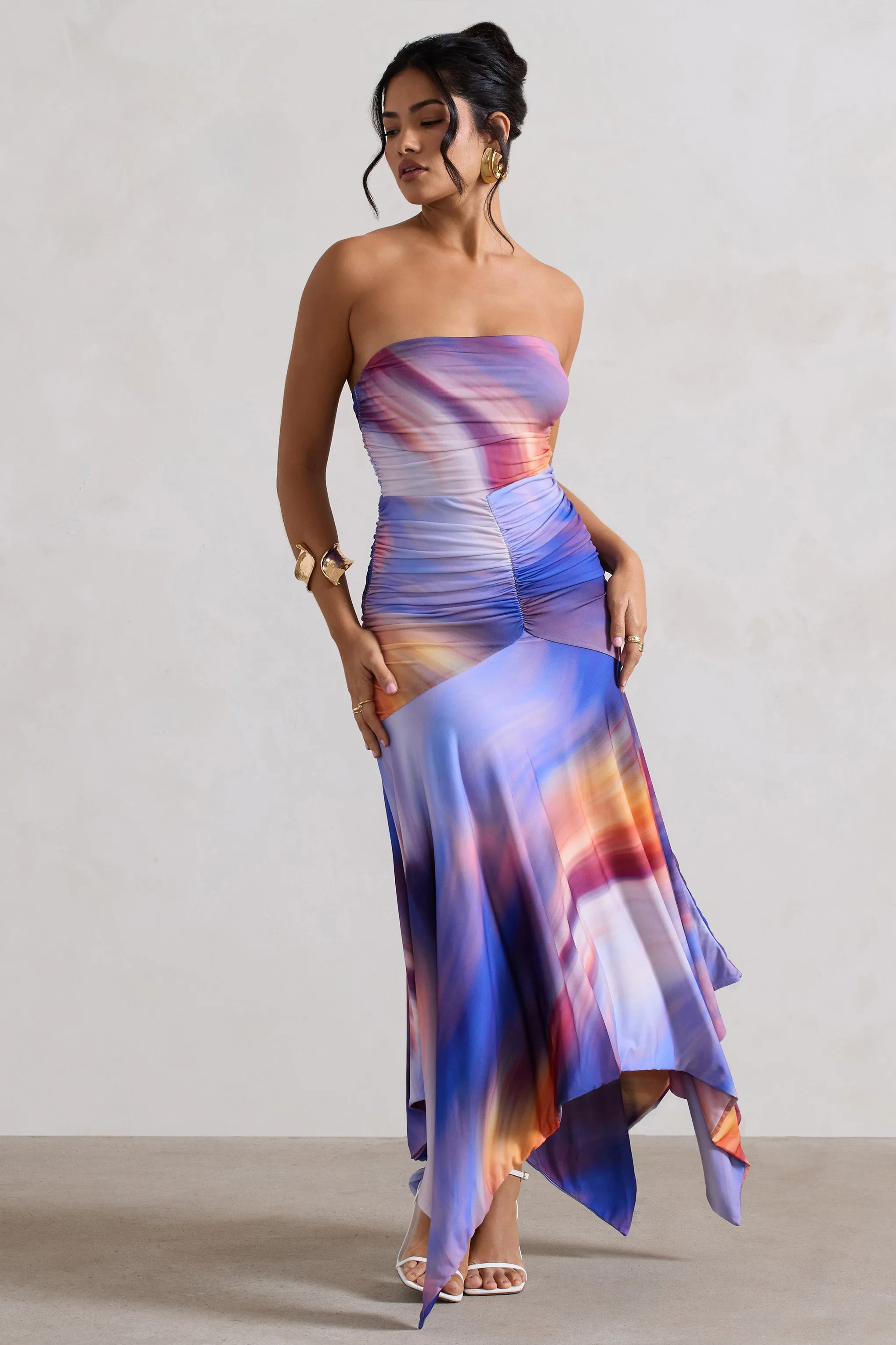 Florianne | Ombre Print Ruched Bandeau Midi Dress Club L London