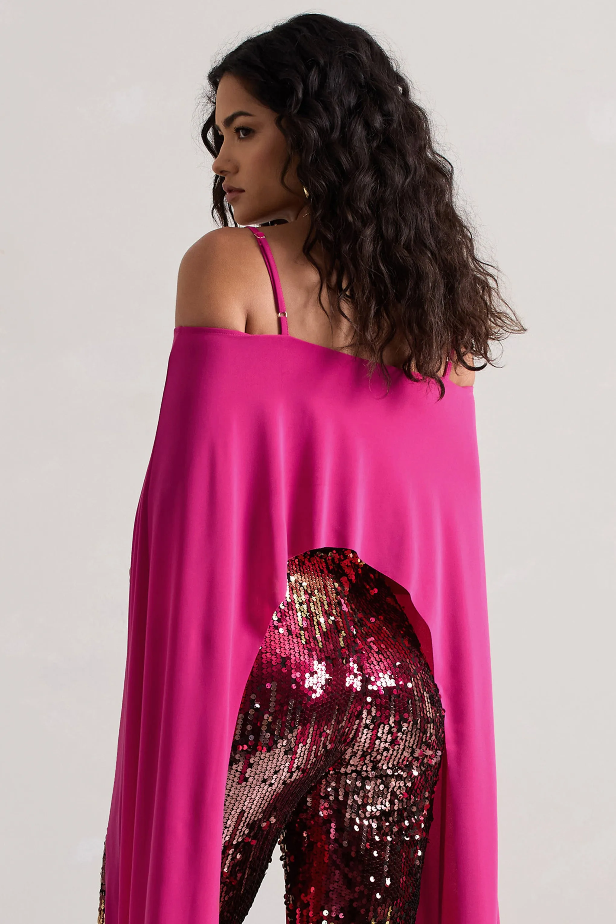 Floyd | Dark Pink Bardot Cape Sleeve Crop Top Club L London