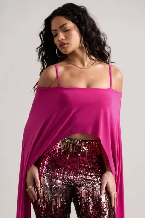 Floyd | Dark Pink Bardot Cape Sleeve Crop Top Club L London