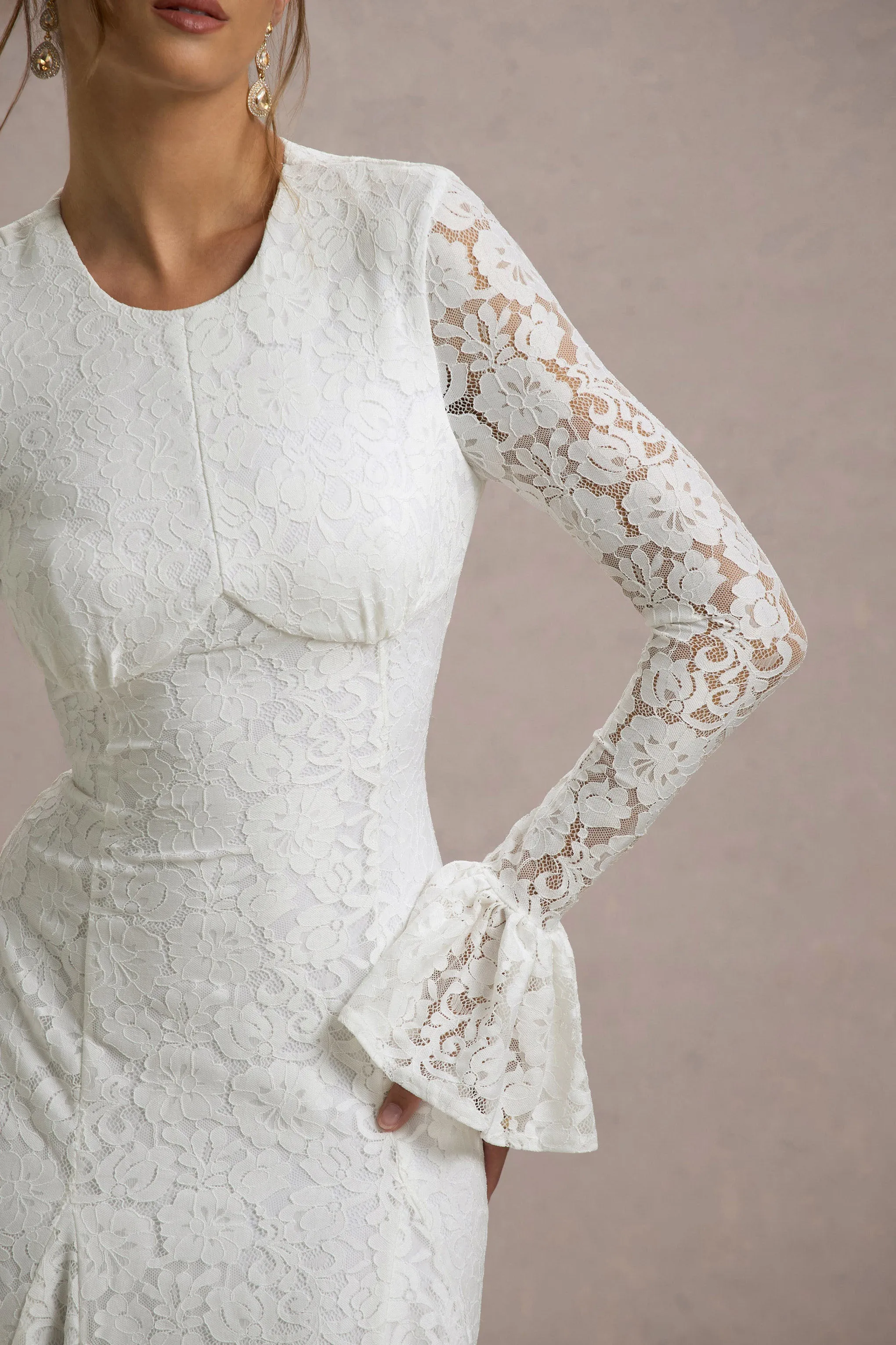 For Life | Cream Lace Long-Sleeve Midi Dress Club L London