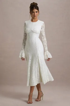 For Life | Cream Lace Long-Sleeve Midi Dress Club L London