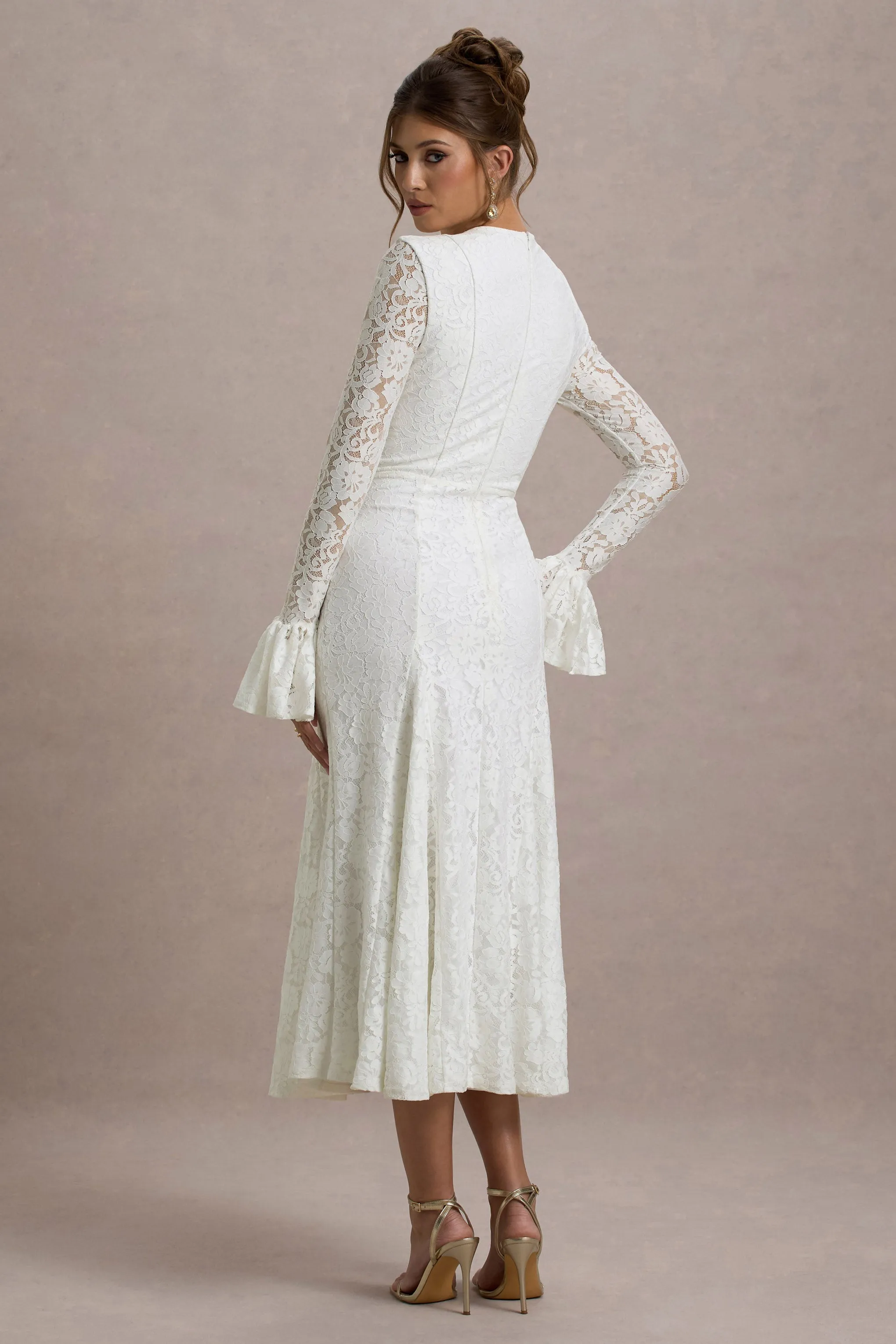 For Life | Cream Lace Long-Sleeve Midi Dress Club L London