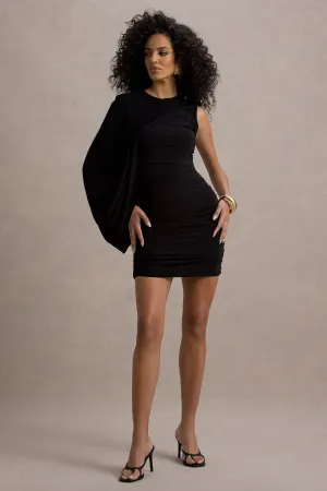 Fortuna | Black Ruched Mini Dress With One-Sleeve Club L London