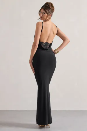 Francoise | Black Cowl Neck Backless Maxi Dress With Lace Insert Club L London