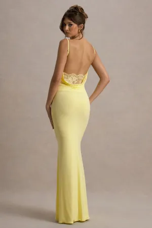 Francoise | Lemon Cowl Neck Backless Maxi Dress With Lace Insert Club L London