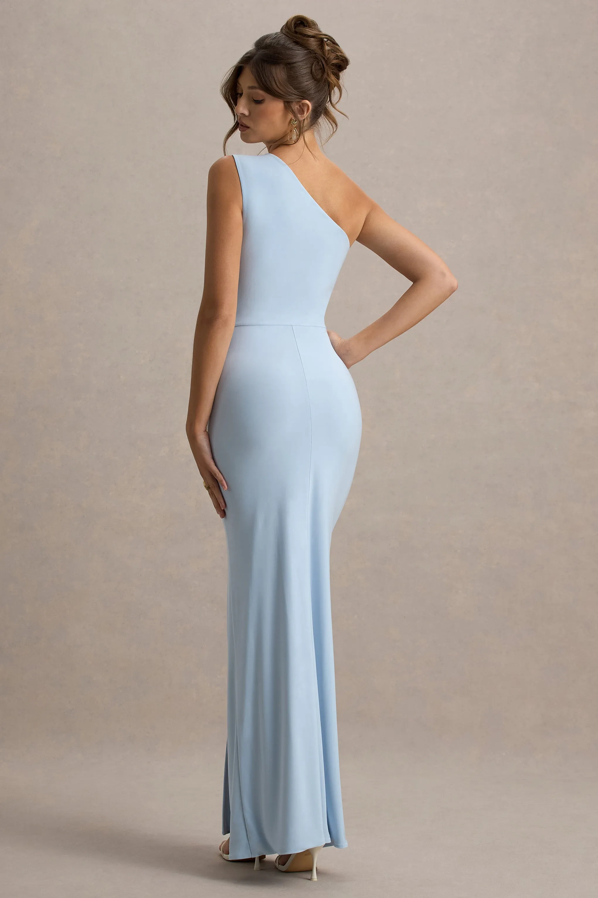 Galene | Powder Blue Asymmetric Wrap Maxi Dress Club L London