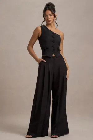 Galilea | Black Pleated Wide-Leg Trousers Club L London