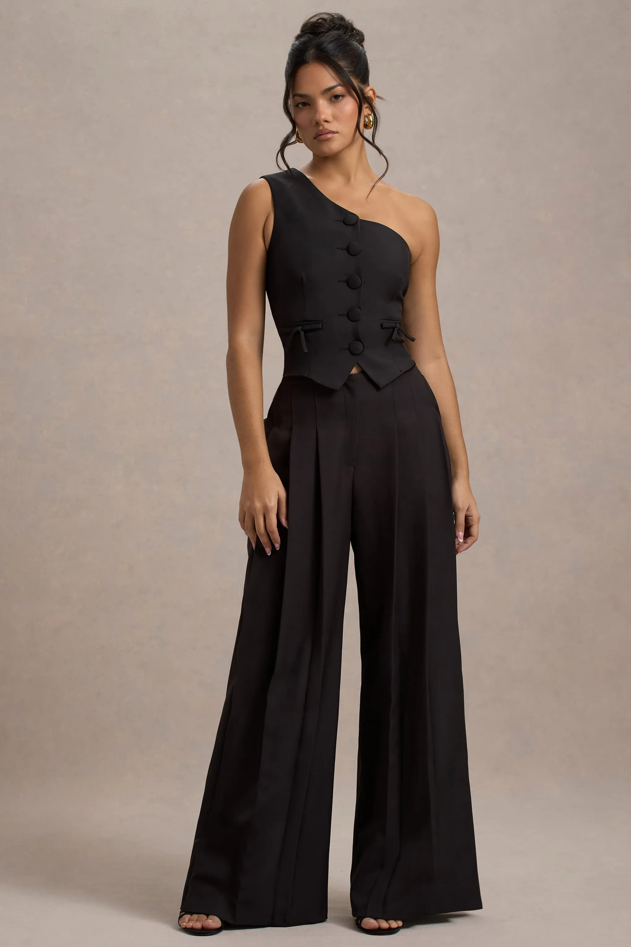 Galilea | Black Pleated Wide-Leg Trousers Club L London