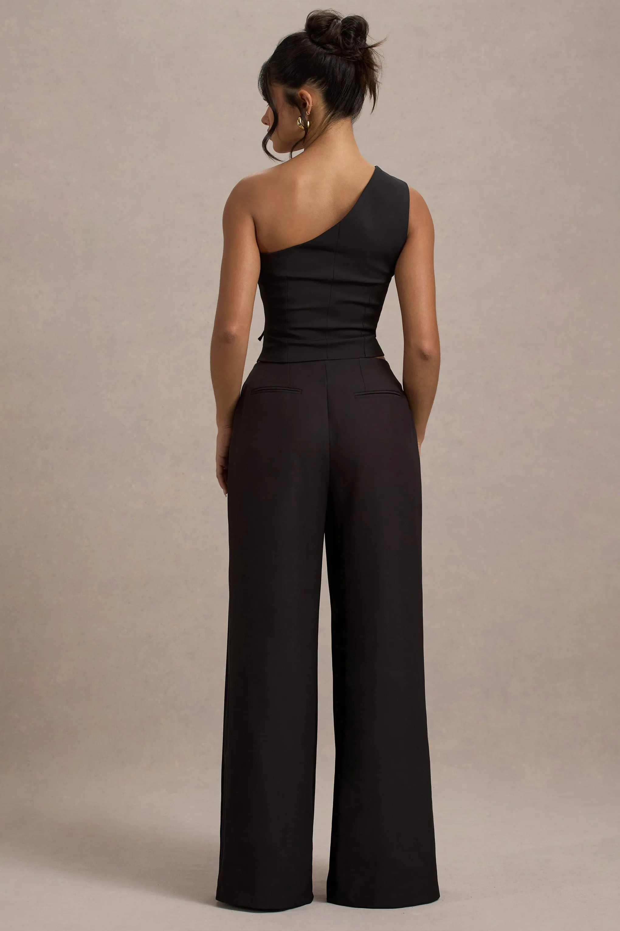 Galilea | Black Pleated Wide-Leg Trousers Club L London