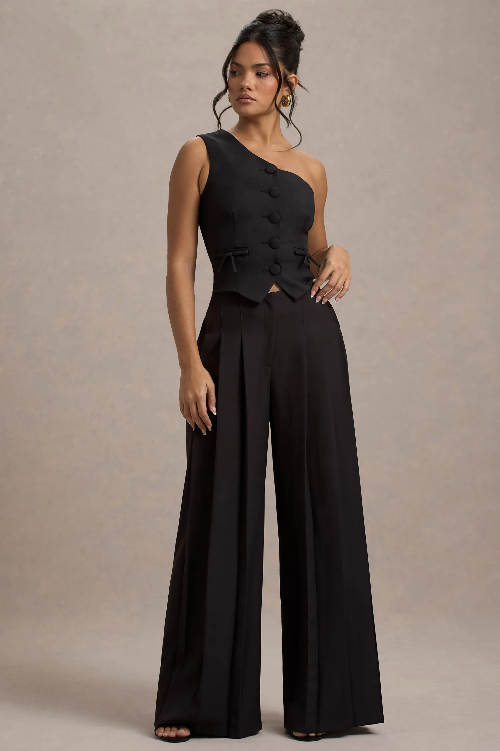 Galilea | Black Pleated Wide-Leg Trousers Club L London