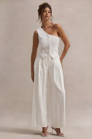 Galilea | Cream Pleated Wide-Leg Trousers Club L London