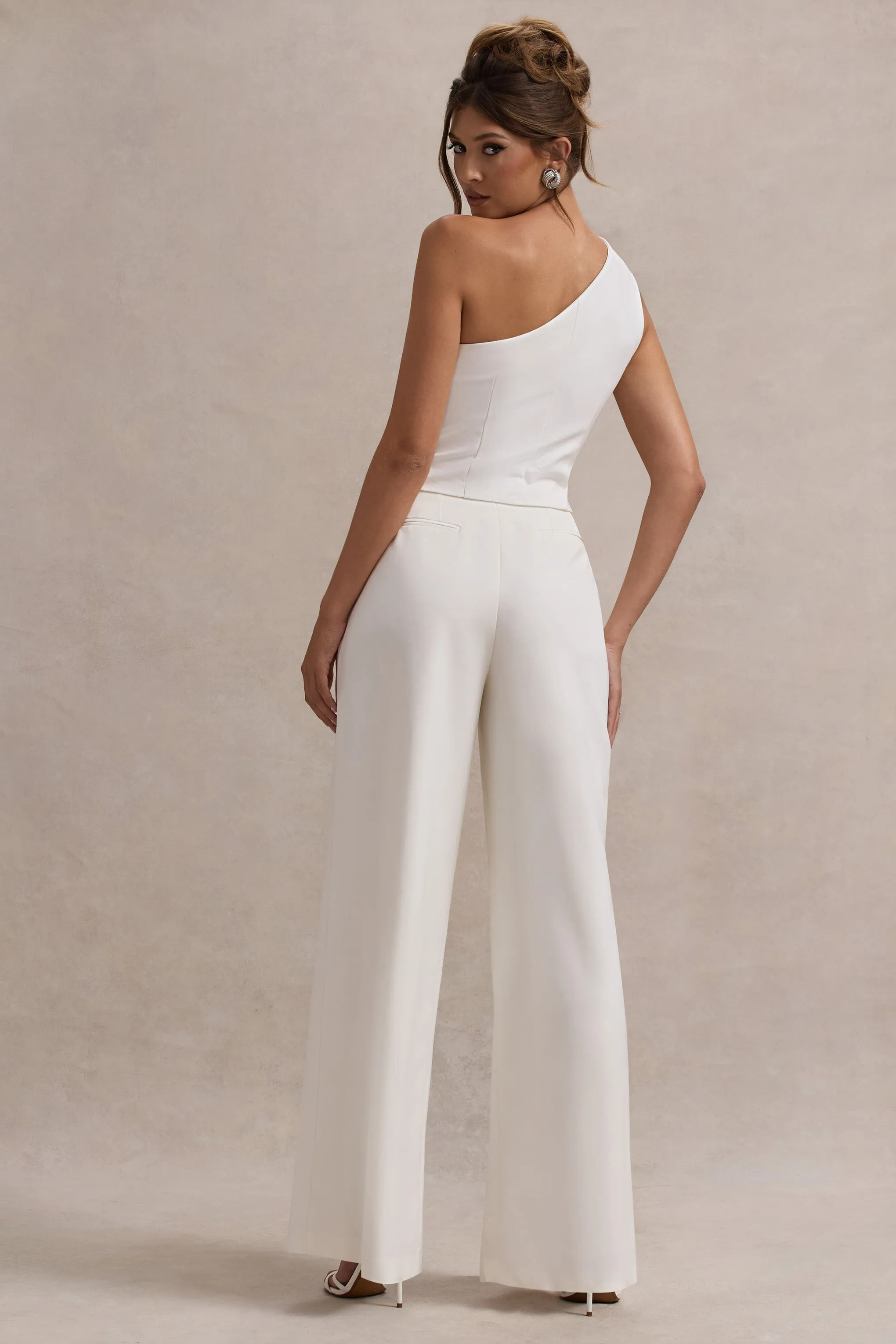 Galilea | Cream Pleated Wide-Leg Trousers Club L London